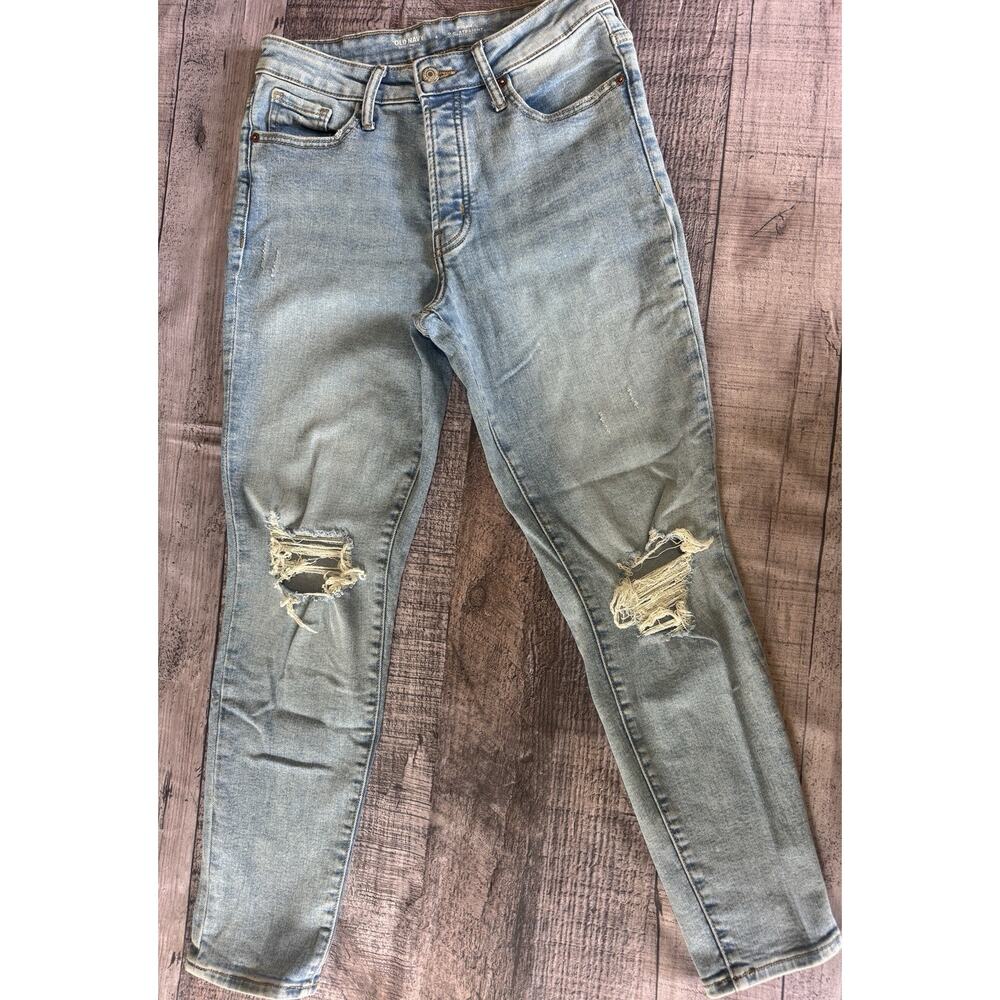 Old Navy High Rise OG Straight Ankle Jeans Distressed Size 4 Light Wash